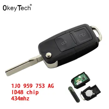 OkeyTech 2 Düğme Uzaktan Sustalı anahtar araba Çevirme Anahtarı 433MHz ID48 Çip VW Volkswagen Bora Golf Passat Polo T5 1J0 959 753 AG
