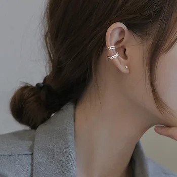1 Adet Metal Kulak Manşet Klip Çapraz Klip Piercing Küpe kadınlar için Gümüş Renk Kore Takı Femme Yeni Kıkırdak Earcuffs