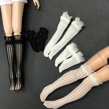 1 Çift Dantel Çorap Diz Highs Fishnet Çorap Blythe Doll için Azon Momoko Kurhn Bebek Aksesuarları