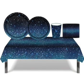 Tek kullanımlık Masa Örtüsü Yıldızlı Gökyüzü Tema Masa Örtüsü Dış Uzay Yıldız Parti Dekorasyon Mutlu Doğum Günü Sofra Kapak Galaxy Çocuklar