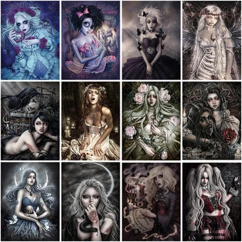 5D DIY Elmas Boyama Nakış Vampir Kız Cadı Çapraz Dikiş Gotik Fantezi Koyu Sanat Ev Dekorasyonu