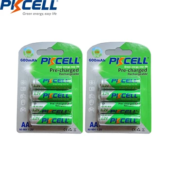 8 ADET / 2 kart PKCELL AA şarj edilebilir pil AA NıMH 1.2 V 600mAh Ni-Mh 2A Ön şarjlı Bateria Şarj Edilebilir Piller Kamera için
