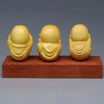 Sevimli 3 Buda Keşiş Heykelleri Şimşir Buda Oyma Zanaat Mini Buda Figürleri Masa Dekorasyon Heykeller Hediyeler