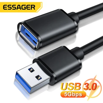 Essager USB Uzatma kablo USB 3.0 2.0 Erkek Kadın Genişletici Kablosu Akıllı TV PS4 Xbox One Dizüstü USB3. 0 Extensor Veri Kablosu