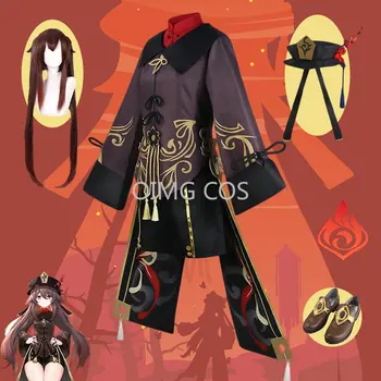 Genshin Darbe Hutao Cosplay Kostüm Ayakkabı Üniforma Peruk Çin Tarzı Cadılar Bayramı Kostümleri Kadınlar için Oyun Hu Tao