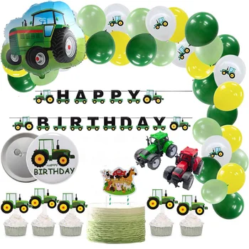 Traktör Parti Dekorasyon Çiftlik Balon Numarası 1 2 3 4 5 6 7 8 9 Mutlu Doğum Günü Garland Banner Traktör Kek Topper Parti Malzemeleri