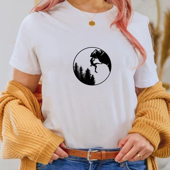 Dağ Tırmanıyor Baskı Harajuku Üst Kadın T-shirt Casual Bayanlar Temel O-yaka Kısa Kollu Kadın T-shirt Kız, damla Gemi