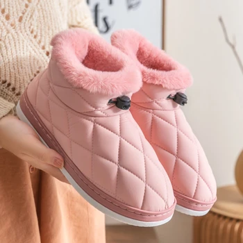 Yeni Kış pamuklu ayakkabılar kadın Faux Kürk kar botu Hafif Aşağı Kumaş Su Geçirmez kaymaz Artı Kadife Sıcak Çiftler yarım çizmeler