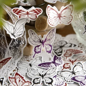 45 adet Vintage Kelebek damga Dekoratif kalıp kesme Etiket Paketi çiçekler Scrapbooking Malzeme Etiket Günlüğü Fincan Günlüğü Planlayıcısı