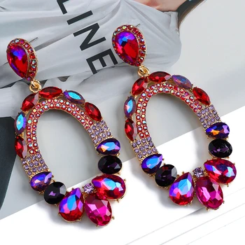 Moda Oval Dangle Küpe Renkli Sparkly Kristal Lüks Kulak Aksesuarları noel hediyesi Brincos Kolye Takı Toptan