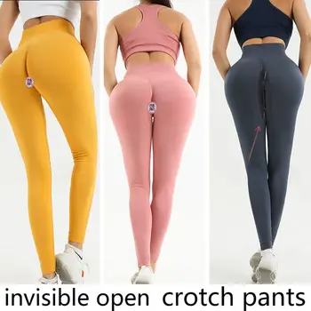 Kadın Şeftali Kalça Spor Egzersiz Açık Kasık Pantolon Elastik Tayt Görünmez Fermuar Seksi Tayt Alan Kadın Spor Tayt