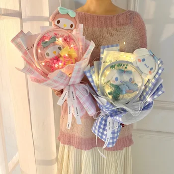 Sanrio Kawaii Cinnamoroll Benim Melody peluş oyuncak Çiçek Buketi Sevimli Karikatür Dolması Yumuşak Bebek Kız Sevgililer Günü Doğum Günü Hediyeleri