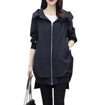 Gevşek kadın Trençkot 2022 Yeni Sonbahar Kadın Hoodies Rahat Moda Kadın Rüzgarlık Streetwear Bayanlar Uzun Ceket N578