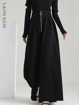 LANMREM Kadın Pantolon 2023 Bahar Yüksek Bel Fermuar Rahat Dikey Geniş Bacak Pantolon Kadın Streetwear Moda 2W440