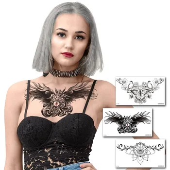 Su geçirmez Geçici Dövme Etiket Çiçek Göğüs Dantel Dövmeler Baskı Kelebek Vücut Sanatı Kol Dövme Kadınlar Seksi Vücut Sanatı Moda