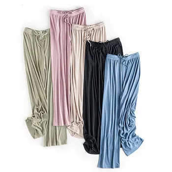 Fdfklak Kore Buz İpek Bahar Yaz Pijama Pantolon Kadınlar İçin Yeni İnce Geniş Bacak Pijama Pantolon Rahat Dış Giyim Pantolon