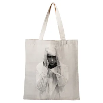 Özel Marilyn Manson Çanta Tuval Tote Çanta Pamuklu Bez Omuz Alışveriş çantaları Kadınlar için Eko Katlanabilir tekrar kullanılabilir alışveriş poşetleri
